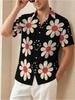 Men'S Casual Shirt, Mixed Colors, Multiple Specifications Available, Polyester Material, Daisy Pattern Short Sleeves, Beach Style, Stylish And