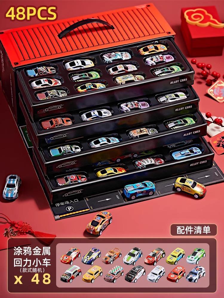 

48Pcs Alloy Pull Back Cars Kids Mini Metal Vehicles Inertia Race Car Toys with Container Storage Box Toy for Boys Gifts