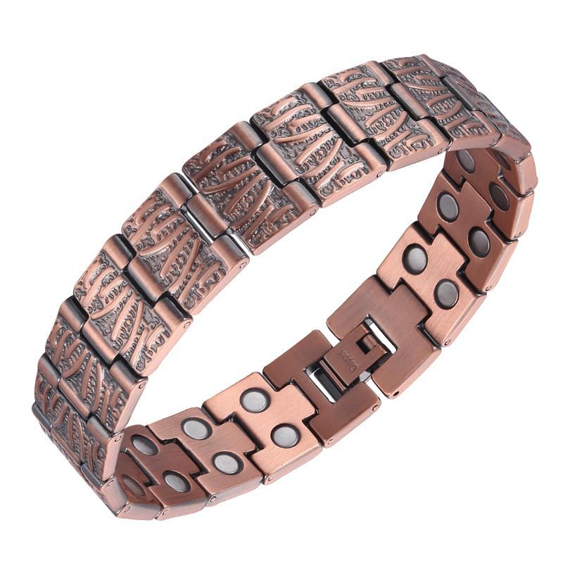 Mens Adjustable Copper Bracelet With Magnetic Vintage Geometric Retro Style