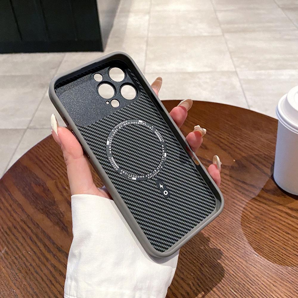 Stylish Carbon Fibre Large Window Case for IPhone 17 Air 16E 16 15 14 Pro Max Magnetic Wireless Charge Shockproof Protect Cover