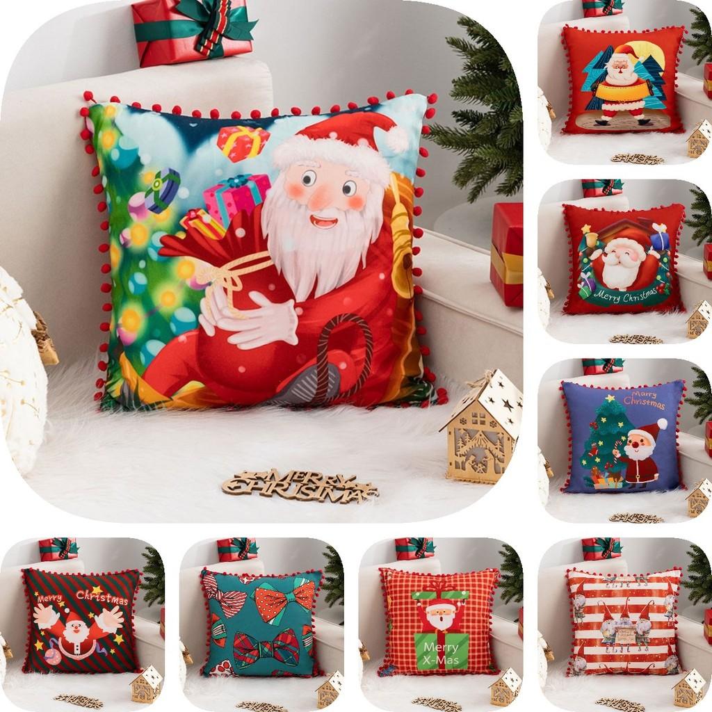 Cartoon Santa Christmas Pillowcase Cushion Back Pillow Cover Xmas Holiday Decor
