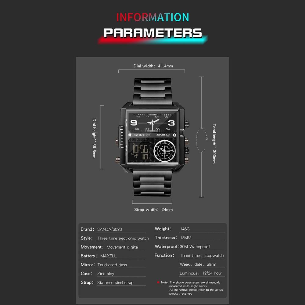 SANDA Watches Oversized Dial Multifunction Triple Movement Sporty Men's Electronic Quartz Watches