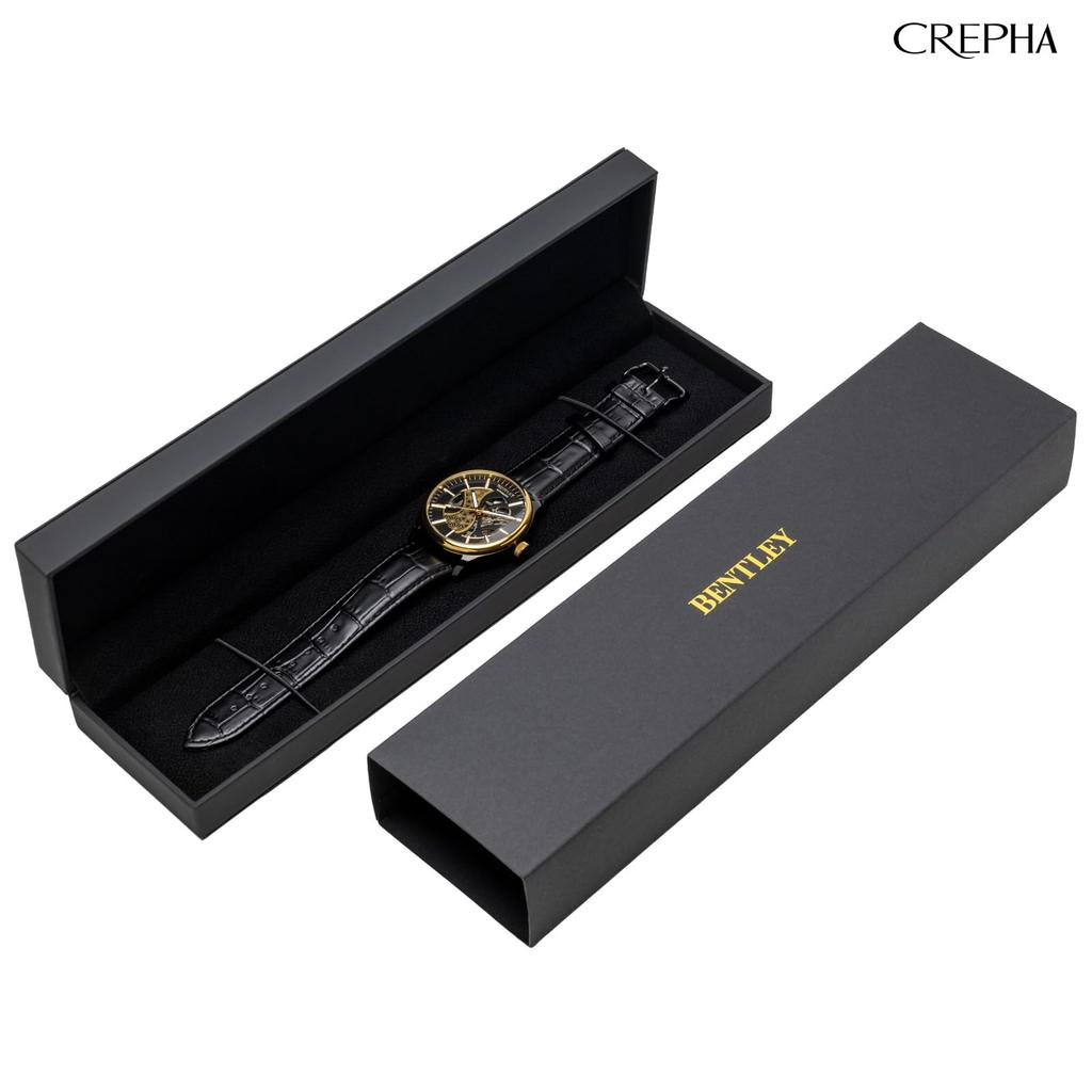 Klefer Automatic Analog Watch with Leather Automatic Bentley Men's Strap, Movement, Gold, Black, BT-AM320-GD