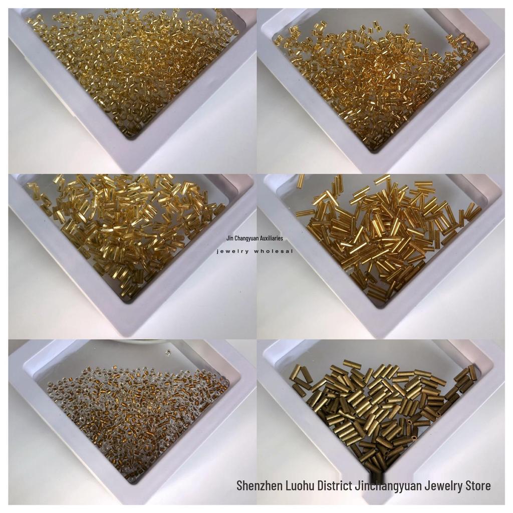 Gold Rice Tube Beads: Formal Wear Embellishments for Handmade Beading and Embroidery DIY Projects.