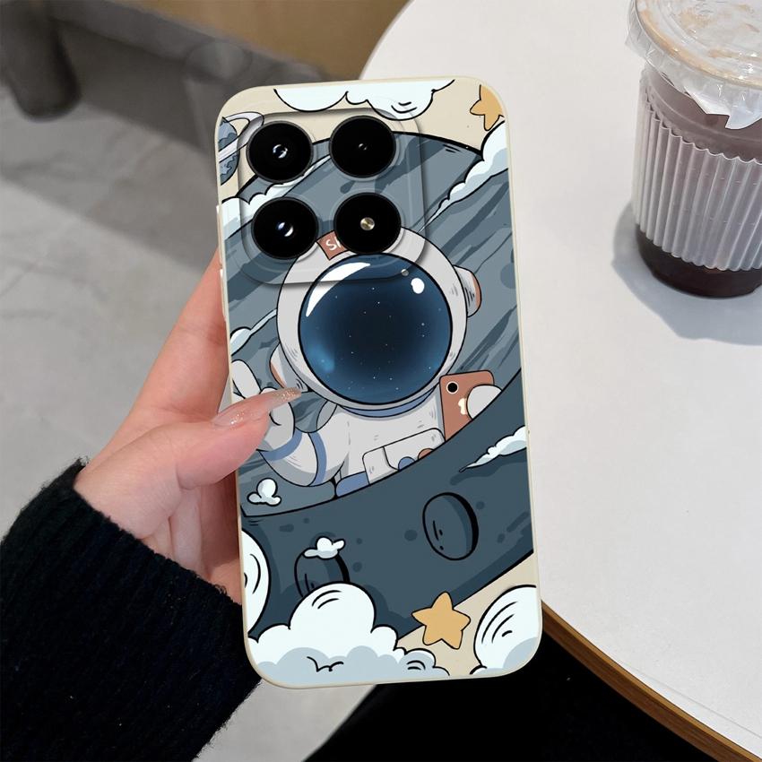 Cute Moon Astronaut Phone Case For Xiaomi 17 15 15T 14 14T Pro Poco C71 C75 M7 M8 F7 F8 Casing Soft Liquid Silicone Anti Slip Shell  For Xiaomi Covers