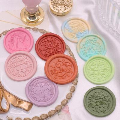 Série Svatba Kulatá hlava razítka s voskovou pečetí - Měděná Ručně vyrobená pro pečetění dopisů