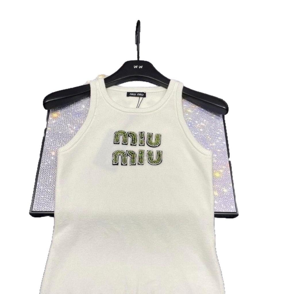 Spring/Summer Rhinestone Ribbed Sleeveless Ice Silk Knit Vest