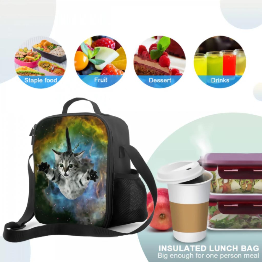 Katze Galaxie Isolierte Lunchtasche für Schule Arbeit Picknick Niedliches fliegendes Kätzchen Reise im Weltraum Lunchbehälter Wiederverwendbare Kühltasche
