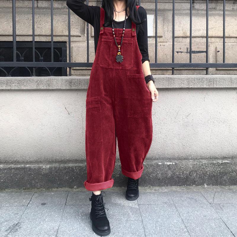 ZANZEA Spring Autumn Vintage Corduroy Jumpsuits Women Loose Casual Dungaree Straps Overalls