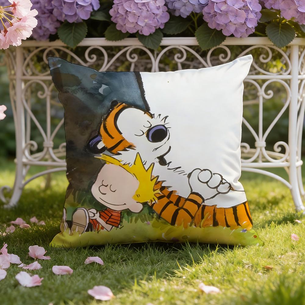 Kreskówka C-Calvin i H-Hobbes Poszewka na Poduszkę Dom i Samochód Dwustronna Poszewka: Dwustronny dla najwyższego komfortu