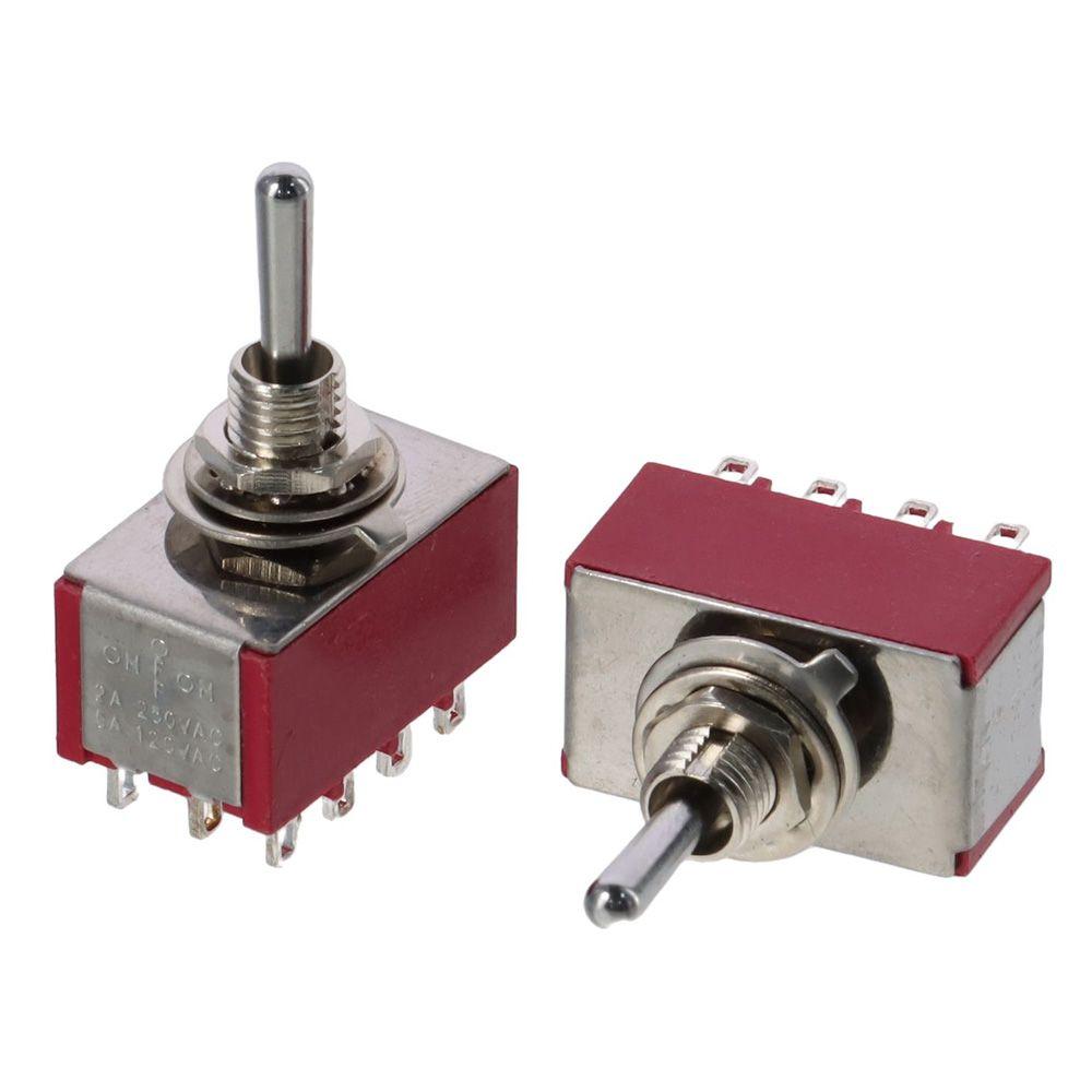 2Pcs ON/Off/ON Mini Toggle Switch 3 Position 12 Pins 125V /250V Car Boat Switches Plastic, Metal Red 3 Position 12 Pins