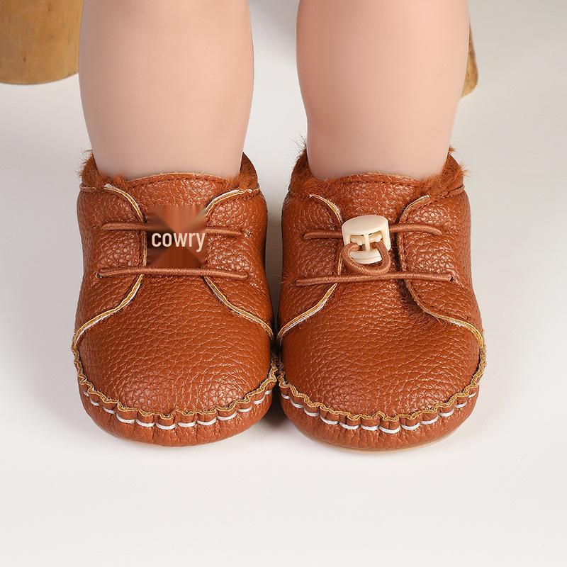 Winter Baby Boy Soft Sole Shoes: Thick Velvet, Warm, Anti-slip, Anti-fall Walking Sneakers (0-1 Year)