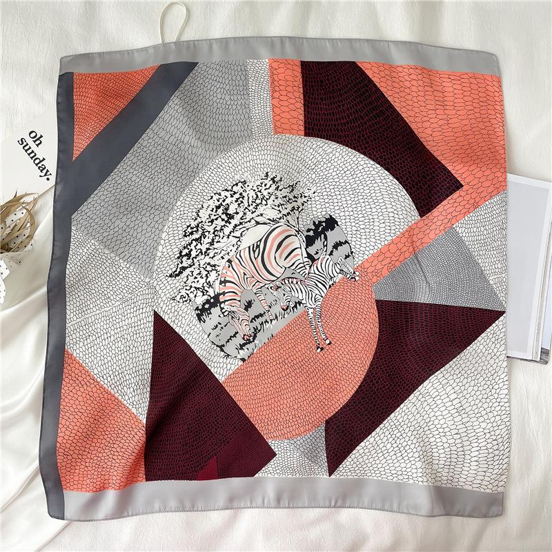 New Animal Scarf European and American Style Geometric Color Matching Silk Scarf 71cm Small Square Scarf Decorative Binding Bag Tied Hair Small Silk