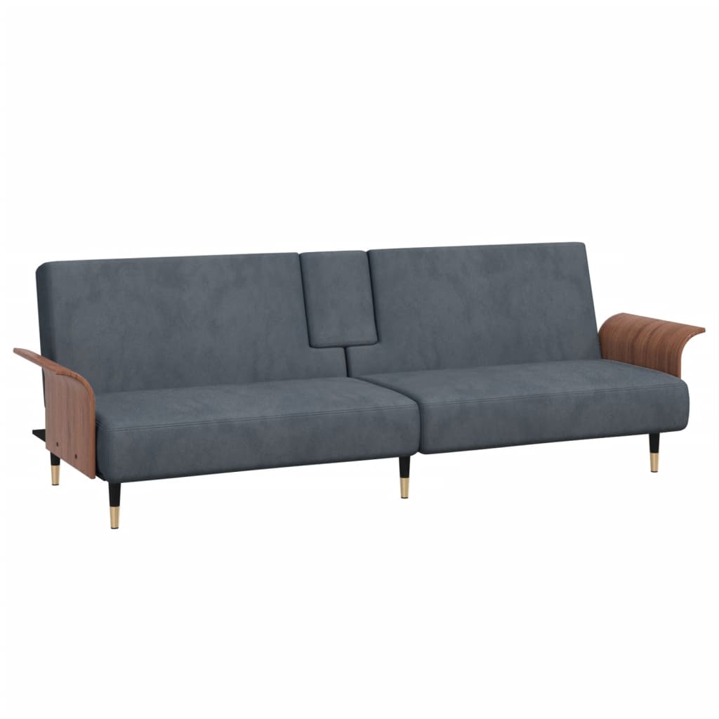 Dark Grey Velvet Sleeper Sofa with Drink Holders