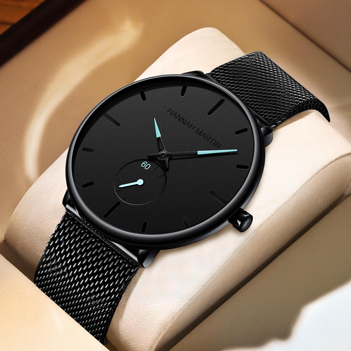 

Men s Black Luminous Quartz Sports Watch - Trendy Waterproof Wristwatch HM100G Blue Hands