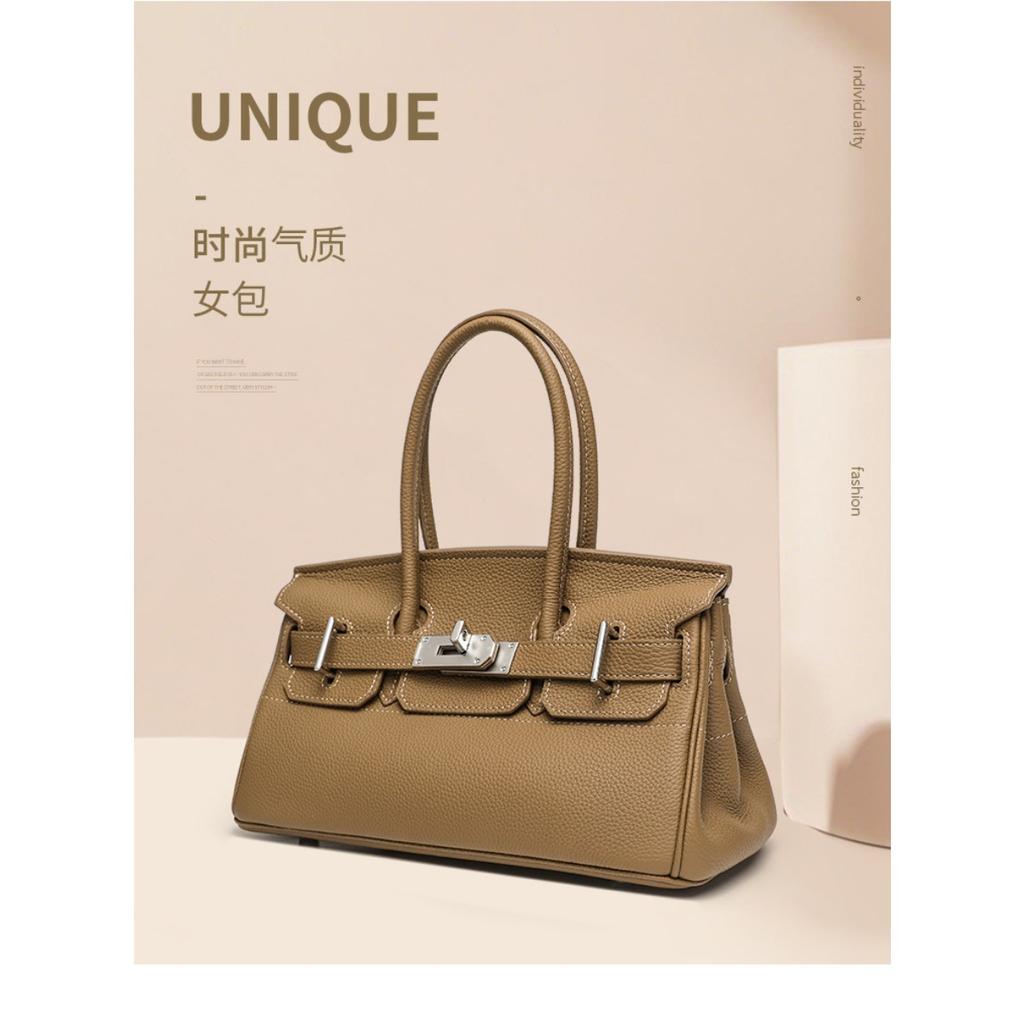 Top Layer Cowhide Togo Leather Horizontal Platinum Bag Leather Women's Bag 5 Large Capacity Commuter Tote Bag Shoulder Crossbody Bag