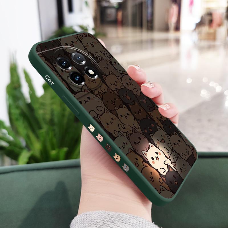 

Luminous White Cat Phone Case For Oneplus 12 12R 11 11R 10 10R 10T 9R 9RT 9 8T 8 7 7T Pro 5G Liquid Silicone Cover OnePlus 12 5G темно-зеленого