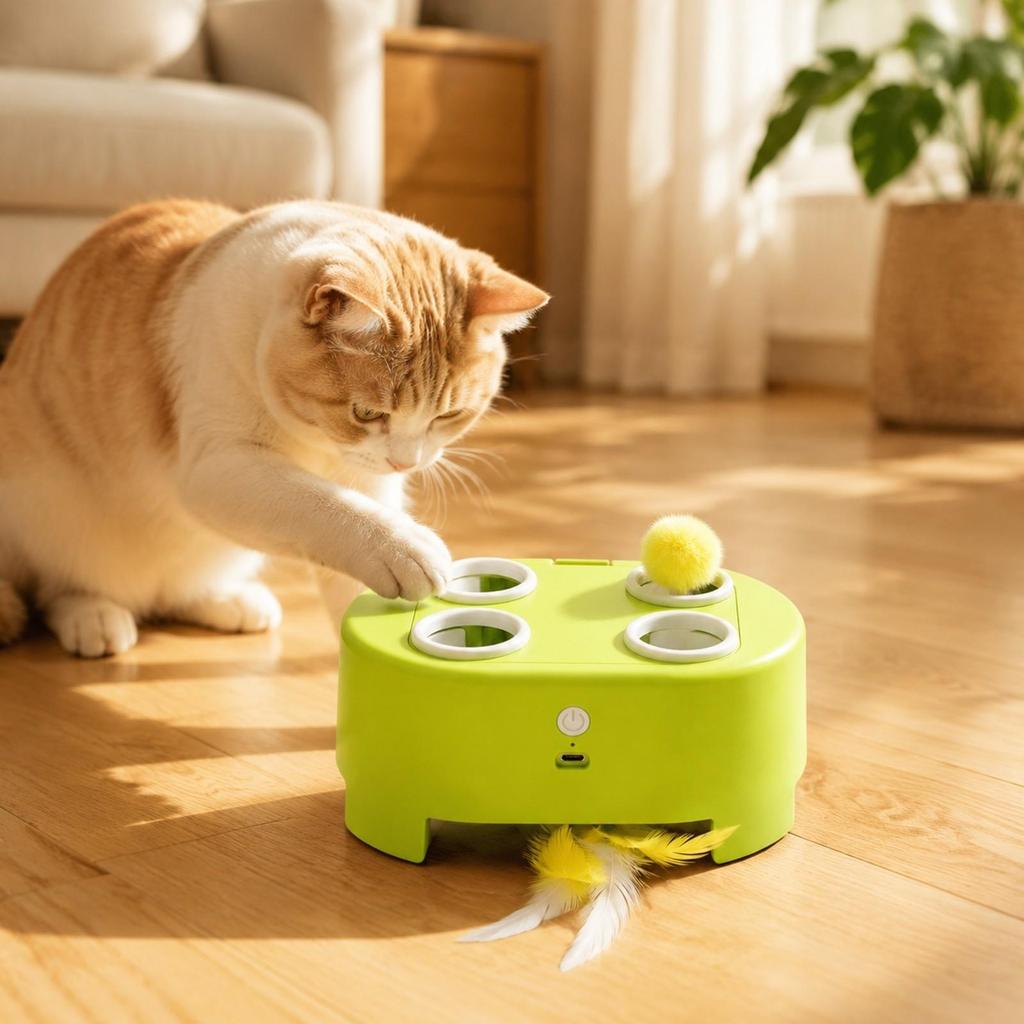 Whack-a-Critter Cat Toy Rechargeable Feather Teaser USB Charging for Kittens