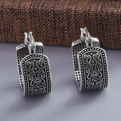 925 Silver Texture Flower Earrings For Women Gothic Trendy Simple Retro Earring Jewelry Party Accessories