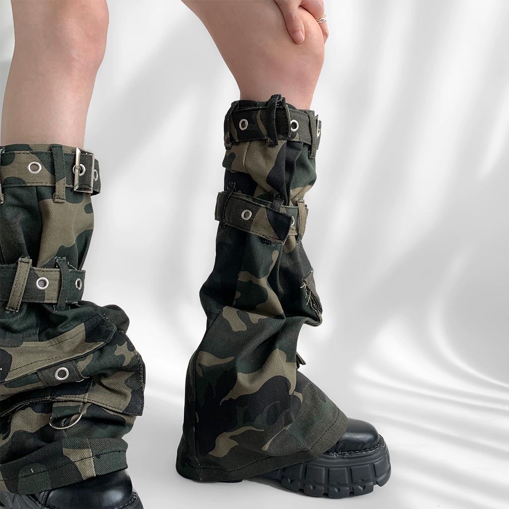 Punk Leg Warmer Subculture Long Socks Spring Summer Camo Water Washed Cowboy Wasteland Spicy Girl Strap Leg Covers Boots Cuffs