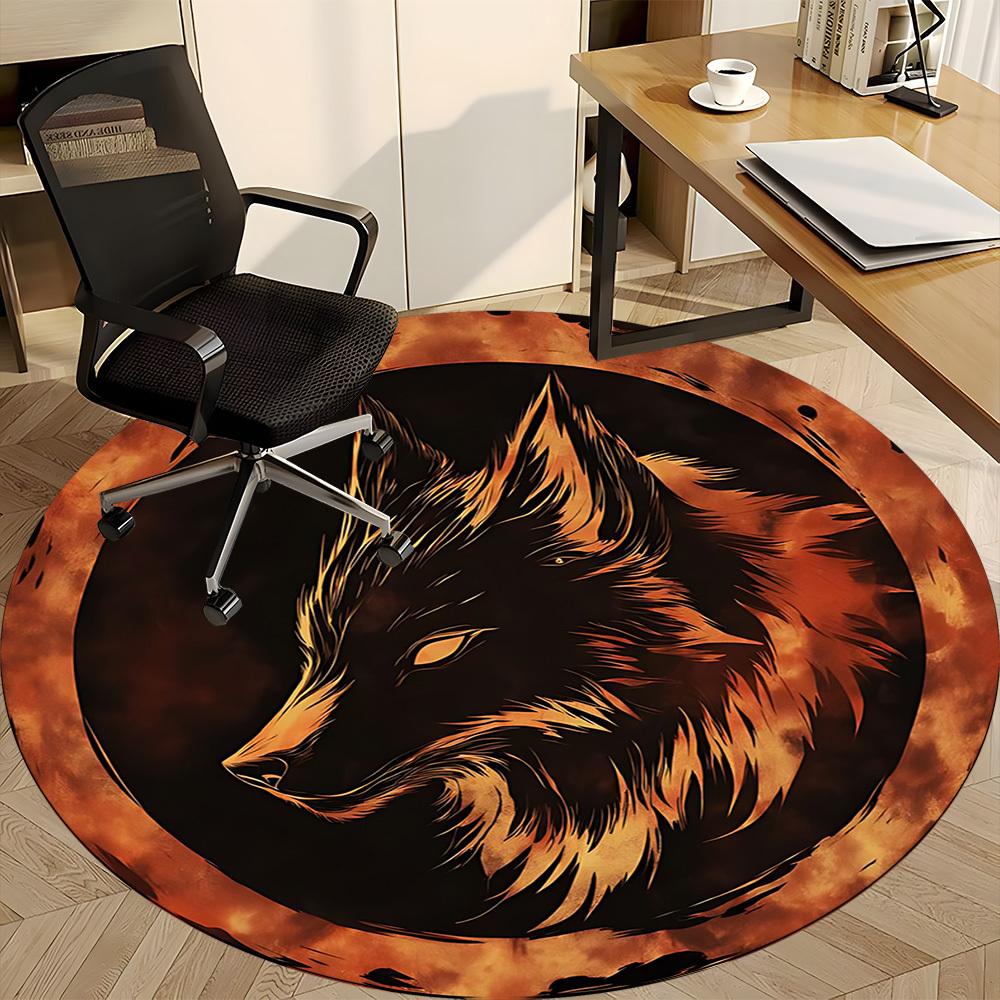 1pc Wolf Moon Office Round Area Rug, Under Office Chairs Bedroom Living Room Home Decor, Room Deco