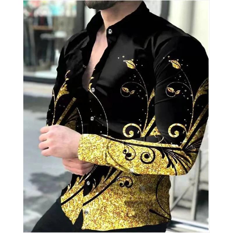 New Business Casual Men's Line 3D Printed Shirt Formal Spring and Summer Lapel Long-sleeved XS-5XL Stretch Fabric Shirt 2026