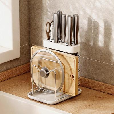304 Stainless Steel Kitchen Storage Rack with Chopstick Holder, Knife Block, and Cutting Board Storage