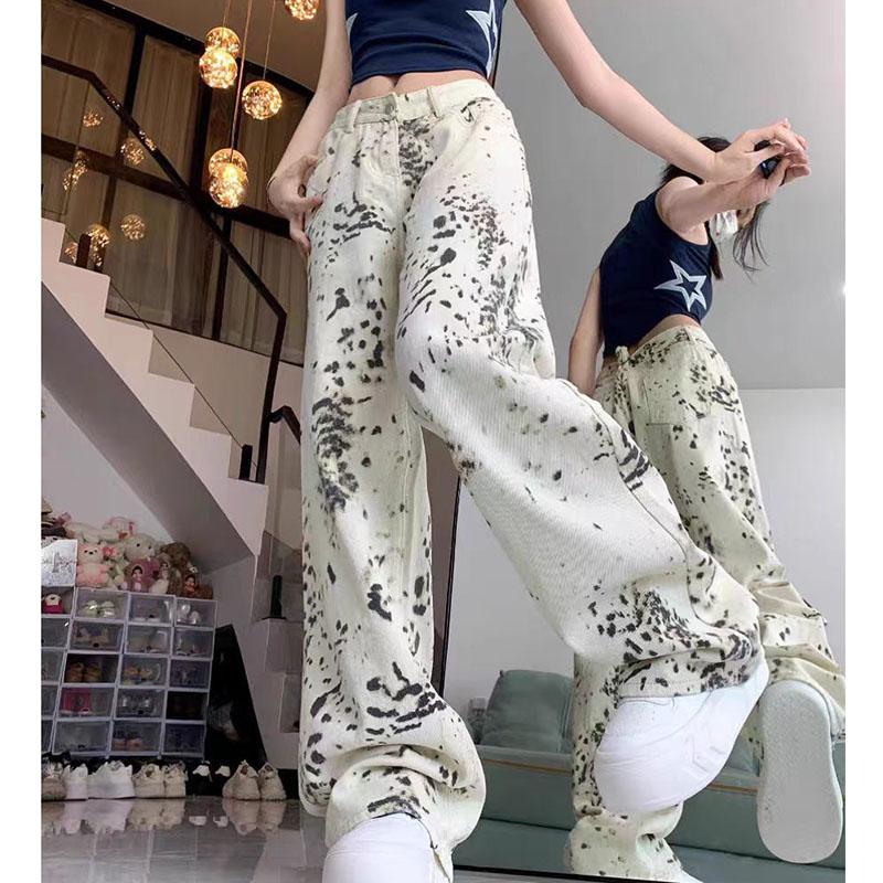 

Retro Style Leopard Print Wide Leg Jeans for Women Spring Casual High Waist Streetwear Denim Trousers 2026 New Woman Pants XL