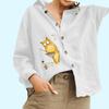 Women Fashion Lapel Neck Blouse Casual Cotton Linen Top Ladies Print Button Down Shirt