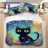 Black Cat Pattern Bedding Quilt Set Quilt Cover Pillowcase Home Decoration Birthday Gift (1 * Duvet Cover + 2 * Pillowcase, Without Core)