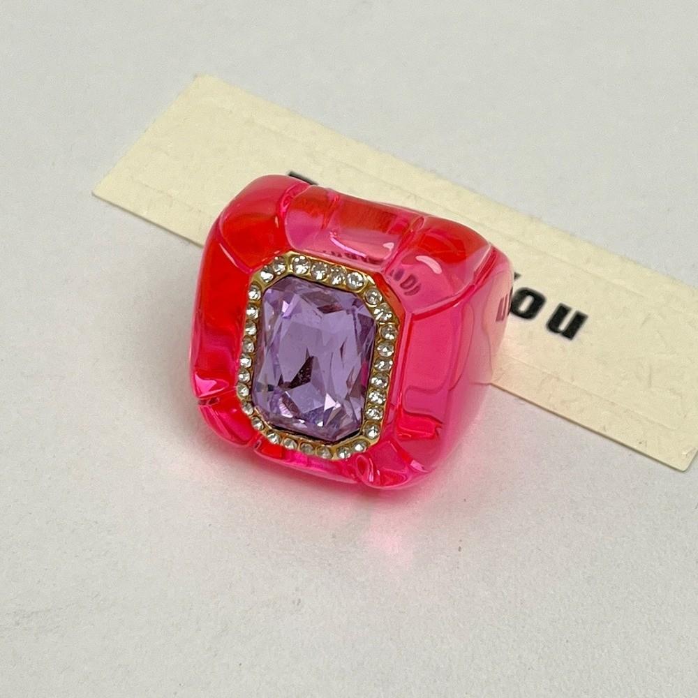 New Colorful Rhinestones Ring Three-dimensional Elegant Jewelry Finger Ring Geometric Square Ring Jewelry Accessories