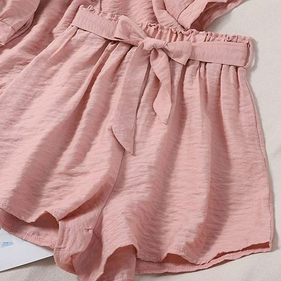 Petite Women's Square Neck Puff Sleeve Top & Elastic Waist Wide Leg Shorts Two-Piece Summer Set
