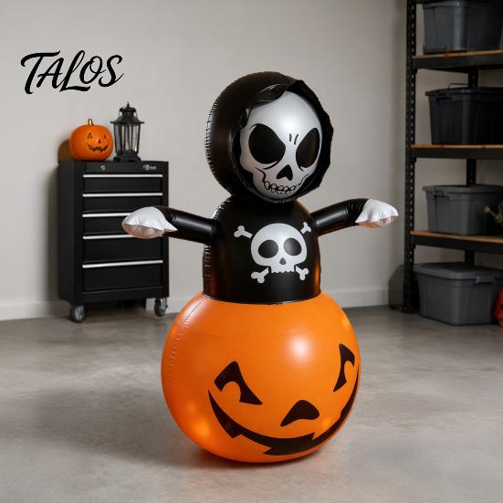 Halloween Toy Inflatable Grim Reaper Decoration, Large Spooky Blow Up Weatherproof Outdoor Decor with Pumpkin for Yard, Lawn, Porch, Haunted