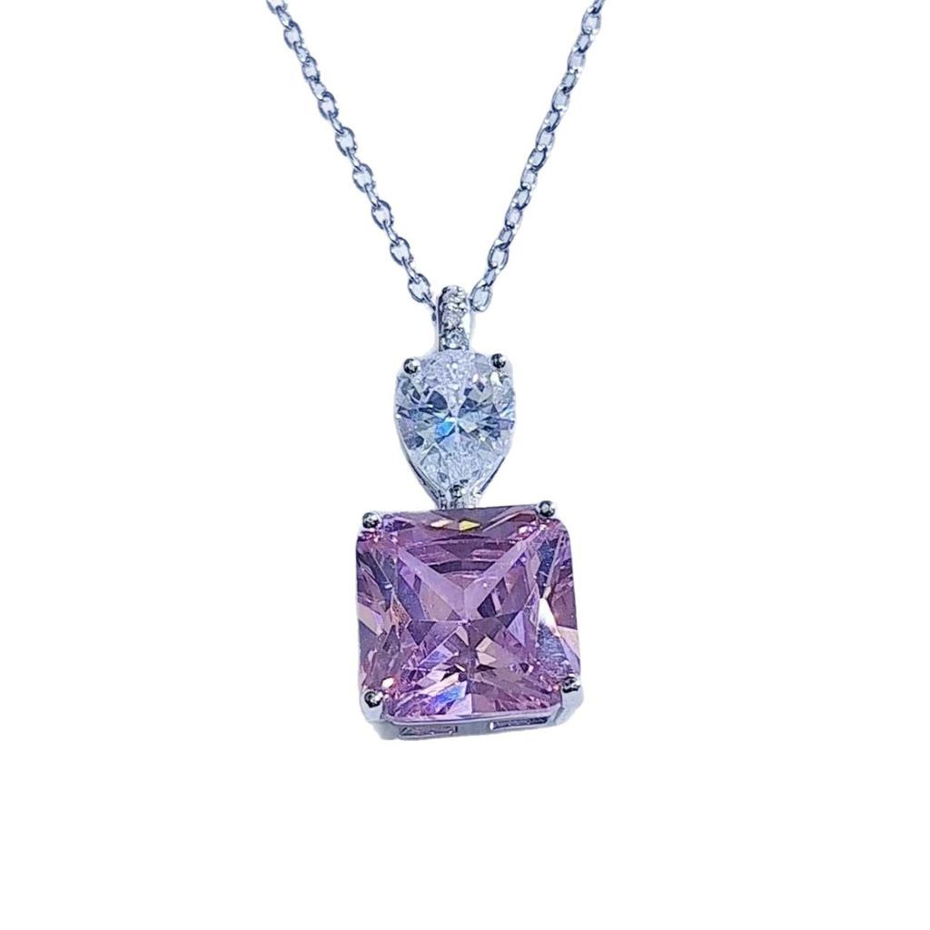 Accessories Fashion Princess Pendant Clavicle Chain 12*12 Colored Jewel Red Diamond Pink Diamond Sugar Cube Necklace