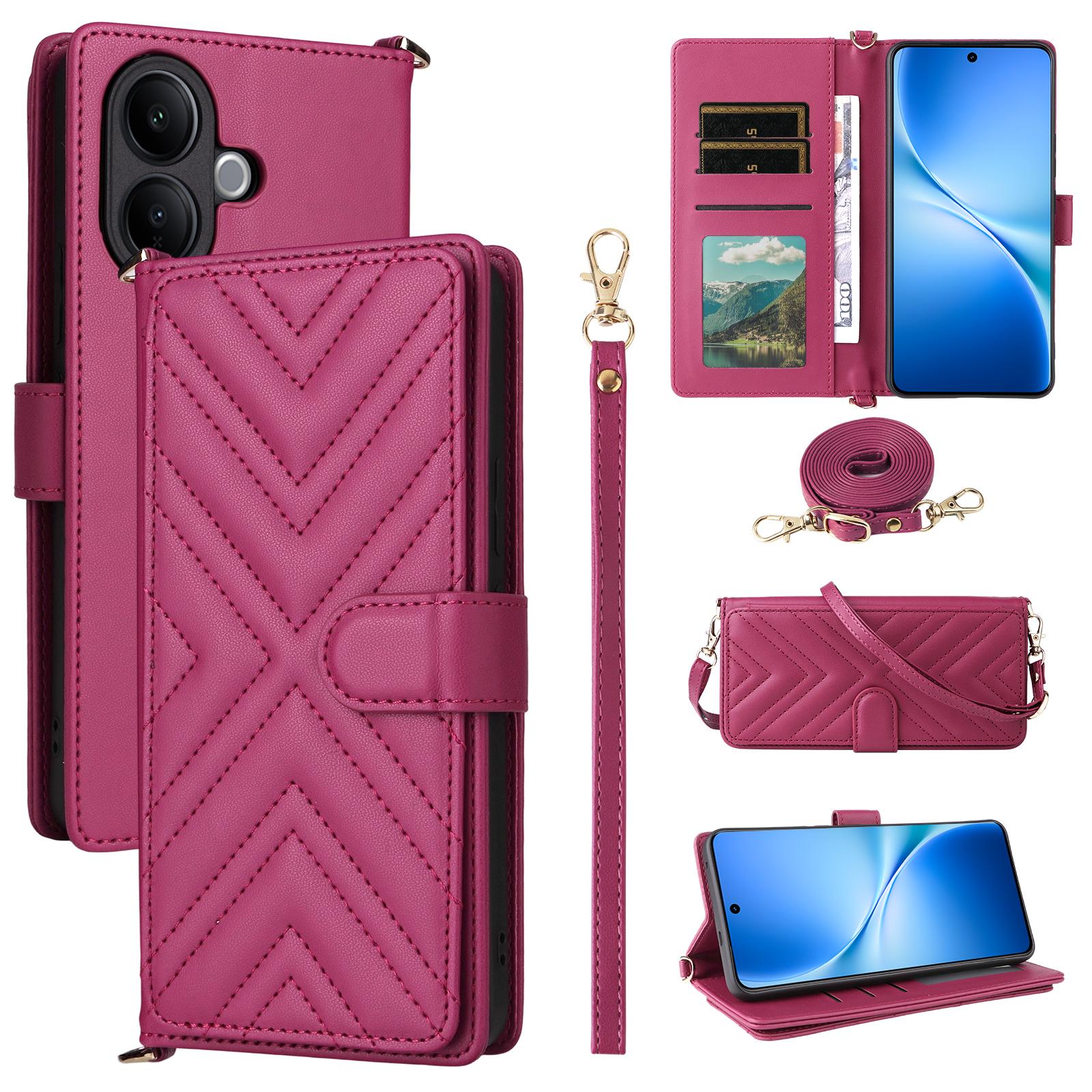 

For vivo V60 Lite 4G/5G Case with Shoulder/Wrist Strap Leather Phone Cover Stand Wallet