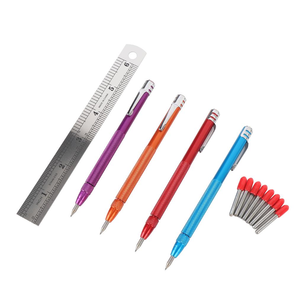 4 Pcs Tungsten Carbide Scriber Knurled Aluminium Handle Etching Engraving Pen with 8 Replacement