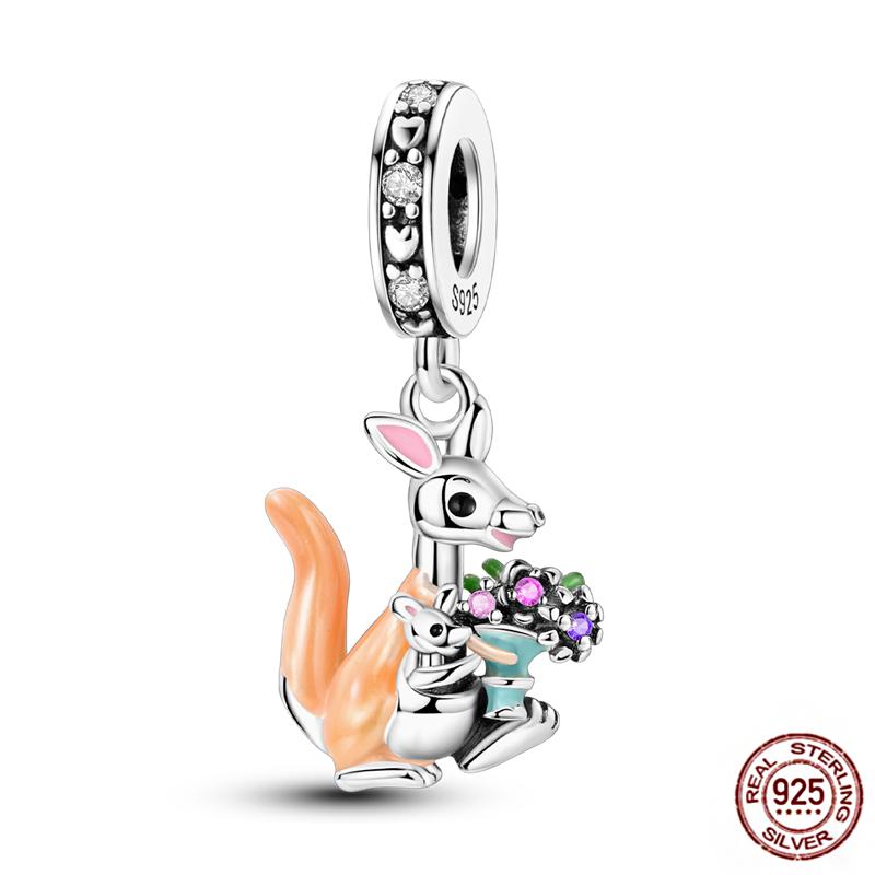 Fit Original Pendant Animal Charmscopper Pink Heart Pet Cat Dog Blue Owl Squirrel Beads Bracelet Women Diy Birthday Jewelry