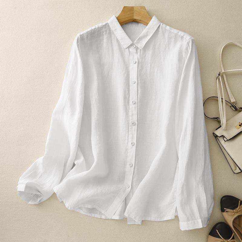 DIMANAF 2025 Plus Size New Summer Blouse Linen Solid Shirt Women Loose Long Sleeve Shirt Casual Tops Tees