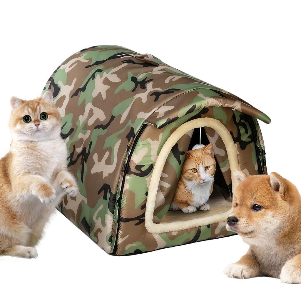 Outdoor Cat House Semi-enclosed With Door Curtains Moisture-proof Cat House Warm Tent Pet Supplies For Kitten Puppy Sleeping