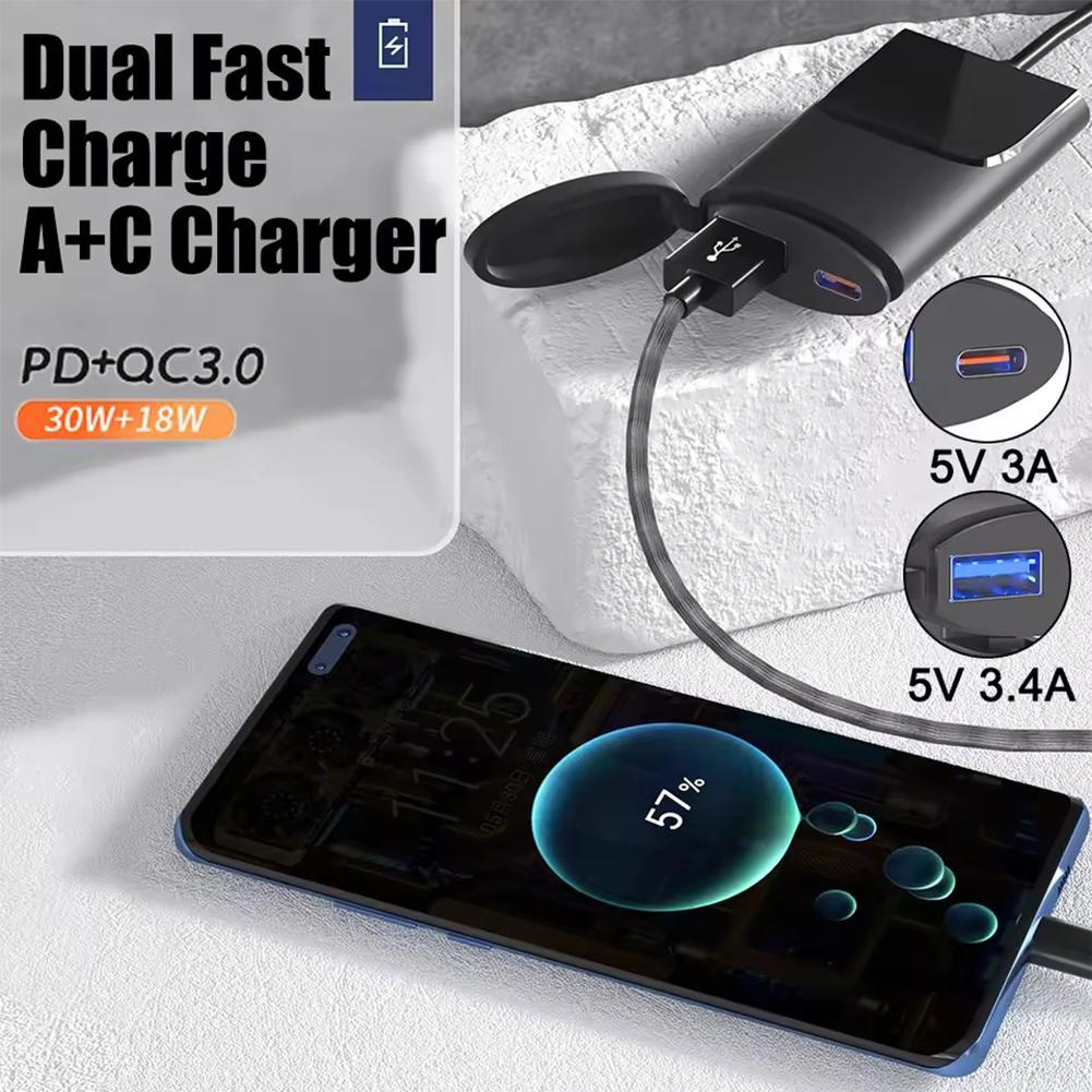 Motorcycle Phone Charger 30W USB-C +18W USB-A dual ports For motorcycle ATV tricycle Mounting Bracket Motorcycle Phone Char X8T3