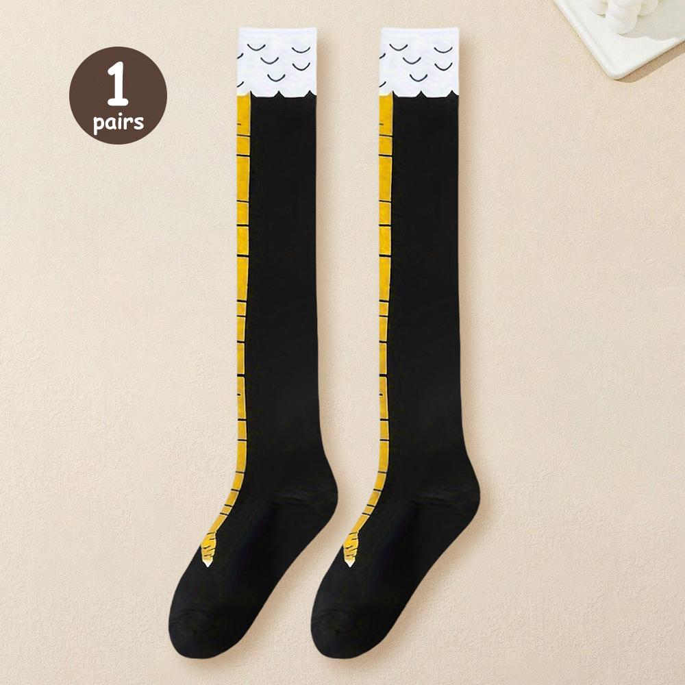 1/2pairs Chicken Feet Print Thigh High Socks for Women, Novelty Cartoon Animal Paw Over Knee Stockings, Funny Knee High Socks