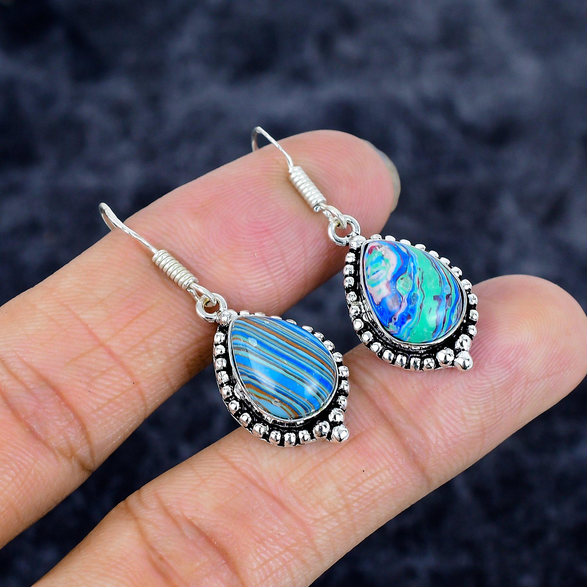 

Rainbow Calsilica Gemstone 925 Sterling Silver Jewelry Earring 1.58 M-3359