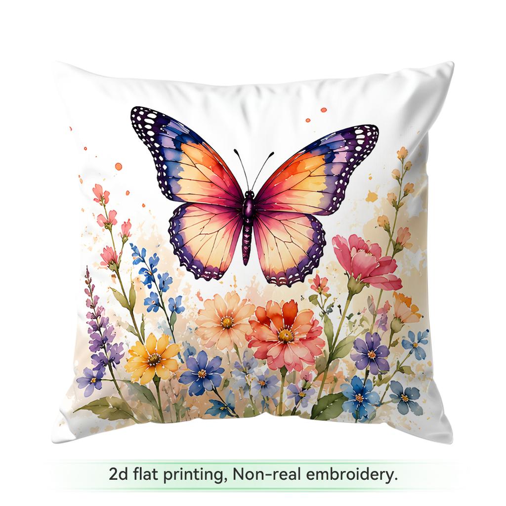 Watercolor Butterfly Flower Cluster Cushions Pillowcase Polyester Cushion Cover Throw Pillow Pillowcover Home Car Sofa Decor