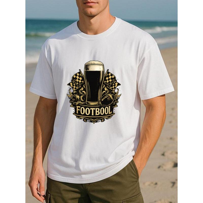 European Size American Retro Style "mismatched" Rugby Match Holiday Men's Printed Short-sleeved Shirt,Medium Elasticity Fashionable Style,Casual Shirt