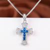 Fashion 4 Color Available Cross Pendant Necklace for Women Blue Green Zircon Daily Party Jewelry Gift