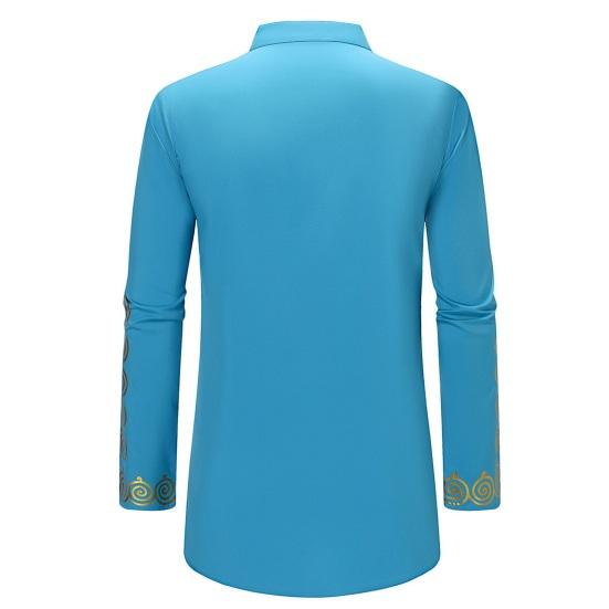 Camisa masculina primavera outono estilo étnico gola alta botões decote manga comprida pulôver tops estampa frente costas baixas camisa alta
