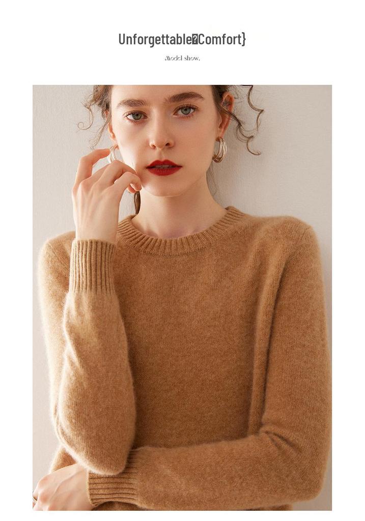Women's Double-Strand Thickened Cashmere Pullover Sweater - Warm & Versatile Round Neck for Autumn/Winter