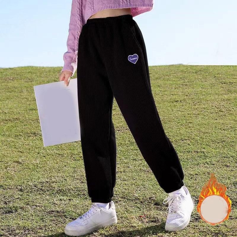

Осенне-зимние брюки для детей, подростков, девочек, свободные вельветовые спортивные штаны, повседневные теплые спортивные штаны, одежда для девочек 140cm чёрный