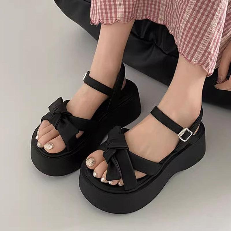 Bow Women's Sandals 2025 New Spring Super Fire Outer Wear Thick Sole Not Tired Feet Beautiful with Skirt Beach Shoes