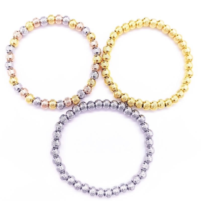 Virgin Mary Stainless Steel Cross Charms Women's Anniversary Bracelet 18K Gold Plated 4mm 5mm 6mm Beads